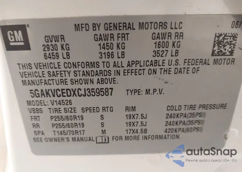 2012 Buick Enclave Leather из США, поврежденный, VIN 5GAKVCEDXCJ359587